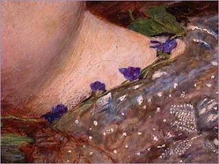 violets around the neck of ophelia by Millais