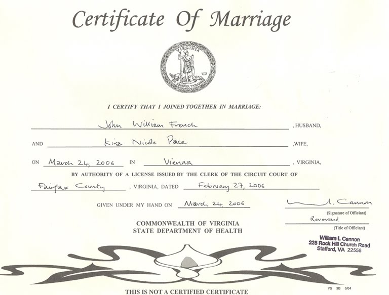 virginia marriage certificate
