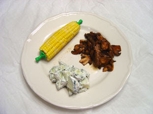 Steak with Cabernet Mushrooms, Cucumber Salad and Corn on the Cob Steak with Cabernet Mushrooms, Cucumber Salad and Corn on the Cob