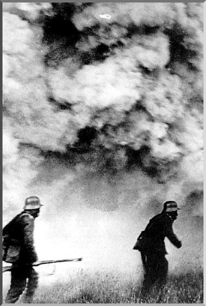 First World War Gas Mask. Wearing gas masks, German