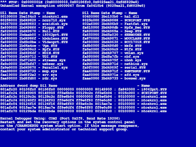 A famosa "blue screen of death"