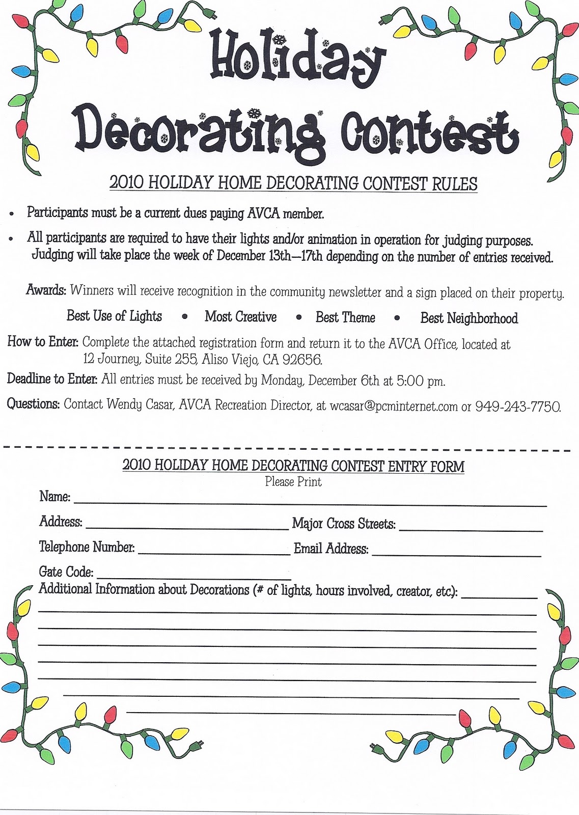 Aliso Viejo a great place to live Holiday Decorating Contest Info