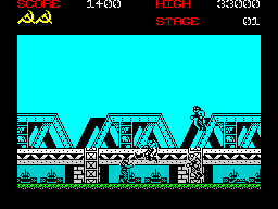 Green Beret faces a karate trooper on the ZX Spectrum