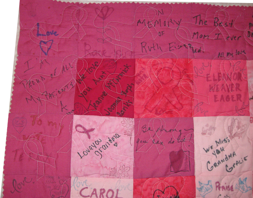 All Things Crafty First Breast Cancer Quilt top Quilted