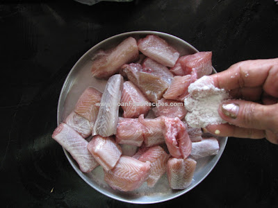 Add salt to the cut pieces of shark
