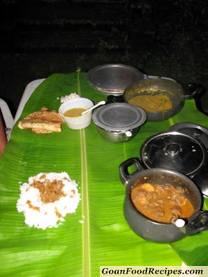 goan food on banana leaves