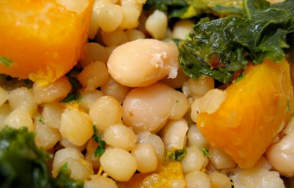 raspberry eggplant Israeli Couscous with Kale, Butternut Squash, and White Beans