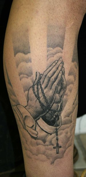 rosary beads tattoo on the hand. Praying Hand & Rosary Beads tattoo. by Chris Posey @ Southside Tattoo