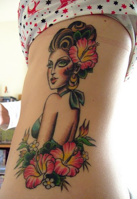 rib girls tattoo and flower sexy