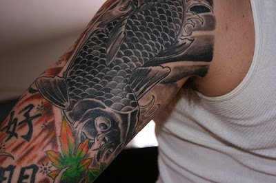 Japanese koi fish tattoo, arm upper tattoo design
