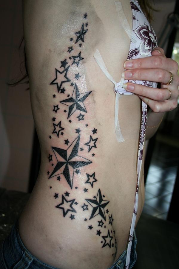 Fine Star Cluster Tattoo. Rib Star Tattoo sexy Girls