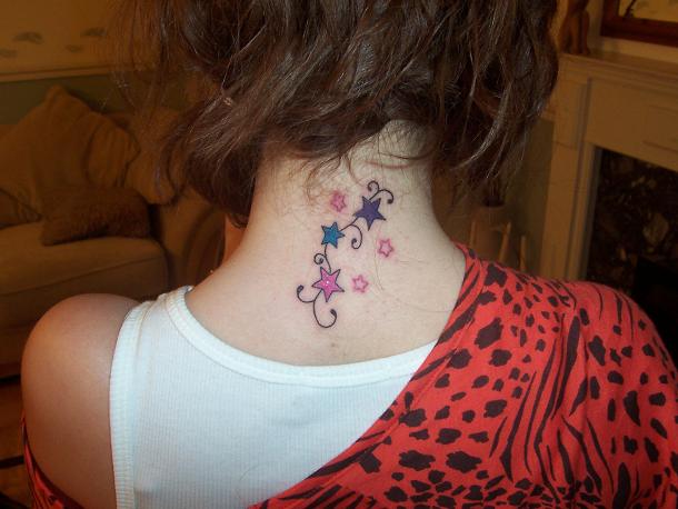 butterfly tattoos on back of neck. Neck Tattoos, flowers neck tattoo, Butterfly neck tattoo, Star neck tattoo