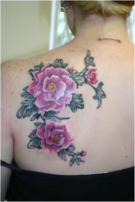flower tattoo, back upper tattoo ,sexy girls tattoo