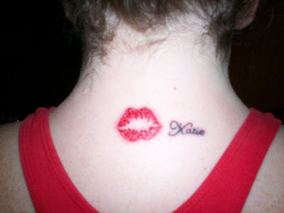 neck tattoos for girls. lips kiss tattoo, neck tattoo