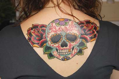 skull and rose tattoo, flower tattoos back upper, tattoo sexy girls