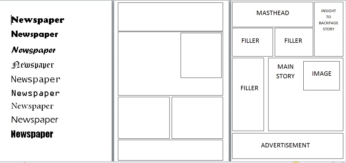 A2 Media Newspaper Planning Fonts and Layout Design.
