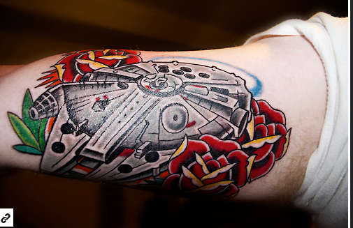 Screenshot of an amazing, vivid Millenium Falcon tattoo. Found on Fuck Yeah, 