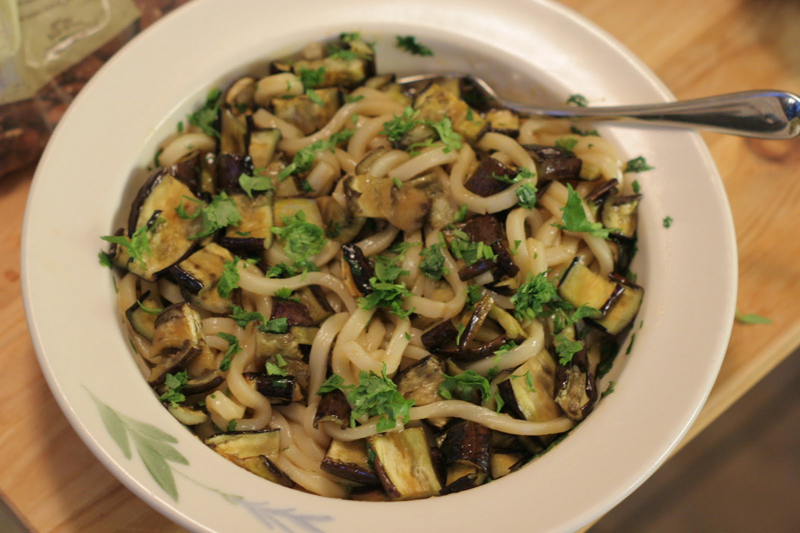 Four seasons of food Asian noodles with eggplant