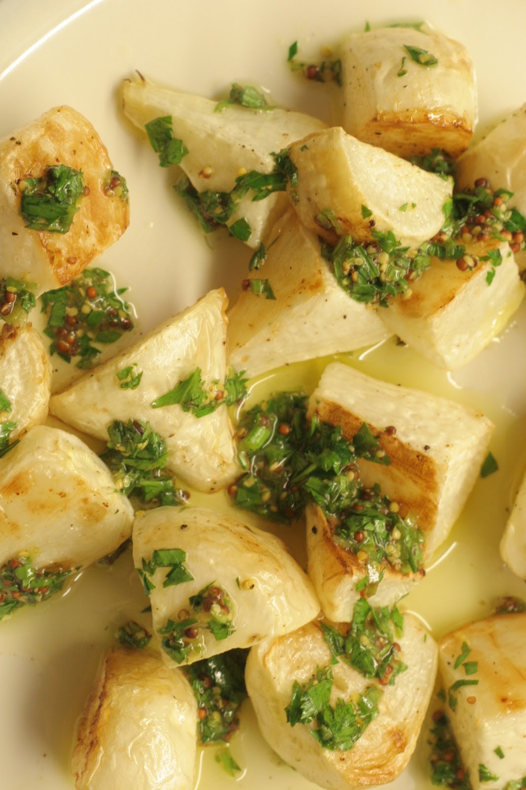Four seasons of food Roasted turnips with parsleymustard vinaigrette