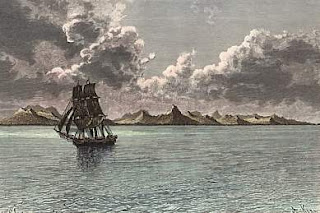 Grabado antiguo que representa la isla de Ualan, en las Carolinas