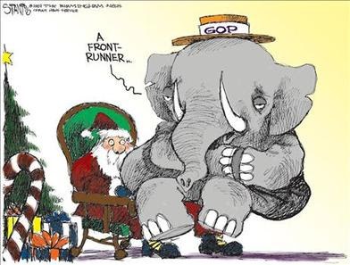 political cartoon by Scott Stanis- Gop asks Santa fora Front Runner