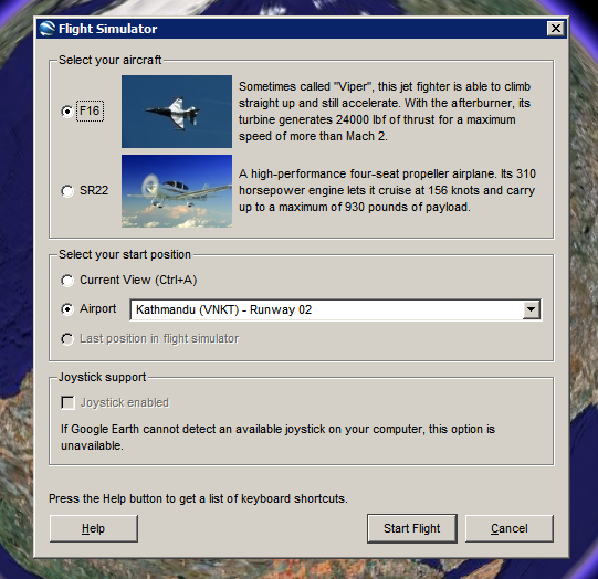 Google Operating System: Google Earth Easter Egg: Flight Simulator