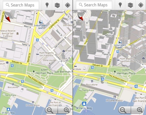 Google Maps On Android. Google Maps 5 for Android: 3D