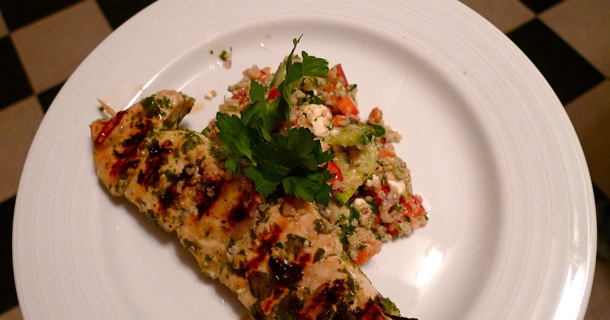 Two Blue Lemons Mediterranean Swordfish Kabobs & Quinoa Greek Salad