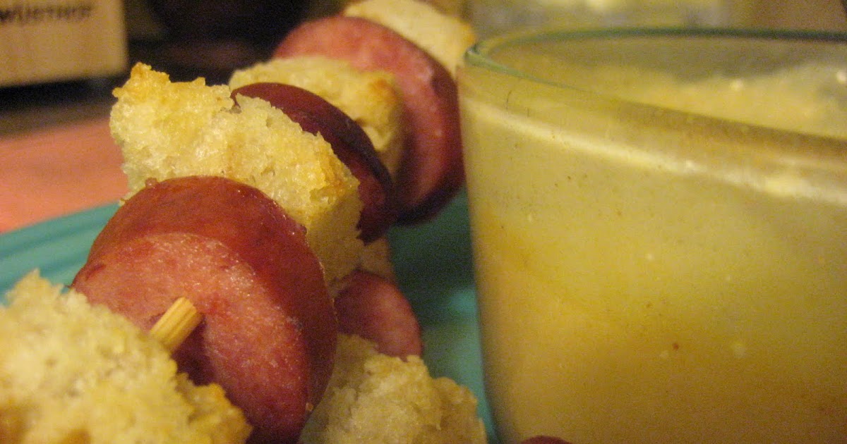Sweet Nothings Beer Cheese Soup with Kielbasa Skewers