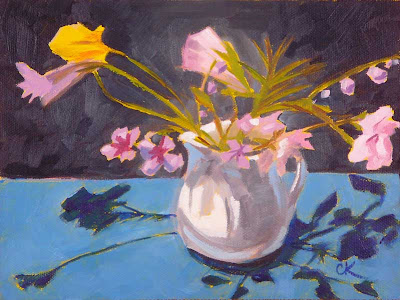Help! We're trapped in a small white pitcher! Connie Kleinjans fine art
