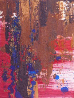 Gold. Red. And rust. Connie Kleinjans abstract art