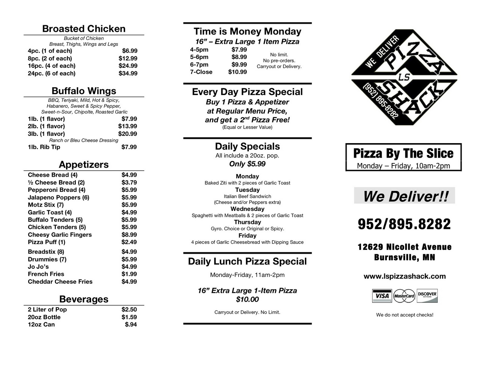 LS Pizza Shack......... MENU!!!!