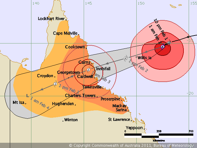 this is the latest update on the predicted movements of Cyclone Yasi.