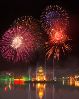 Fireworks in Ho Guom lake in new year Eve Fireworks in Ho Guom lake in new year Eve