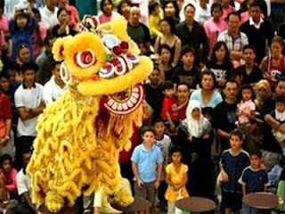 Hang Chai street with traditional lion dancing Hang Chai street with traditional lion dancing