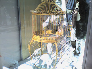 jaula antigua en escaparate de tienda