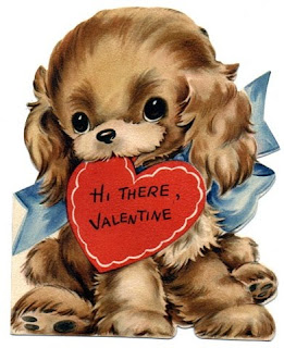 free vintage kids valentine card puppy with red heart card in mouth
