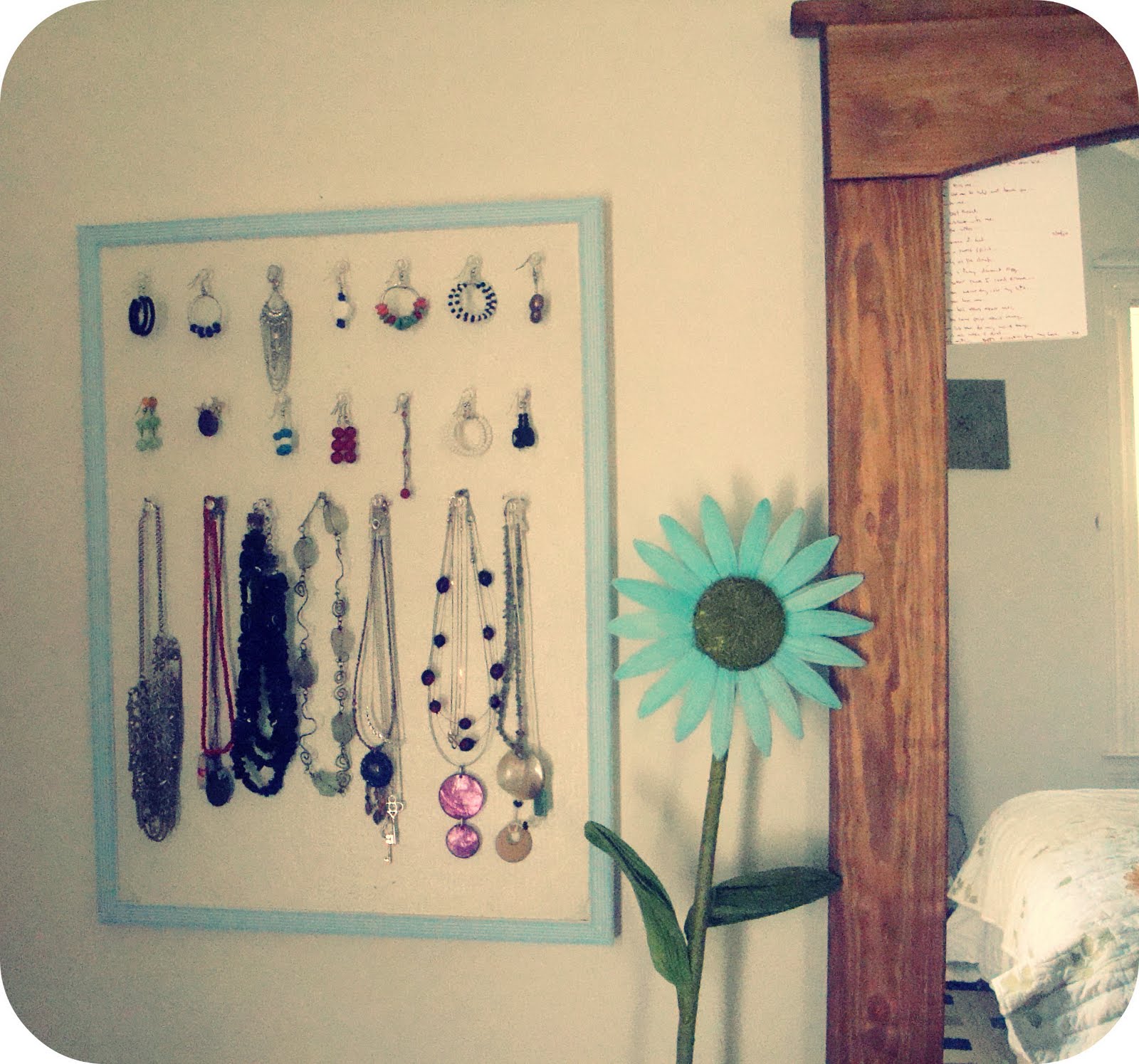 jewelry organization a repurposed bulletin board Bare Feet on the Dashboard