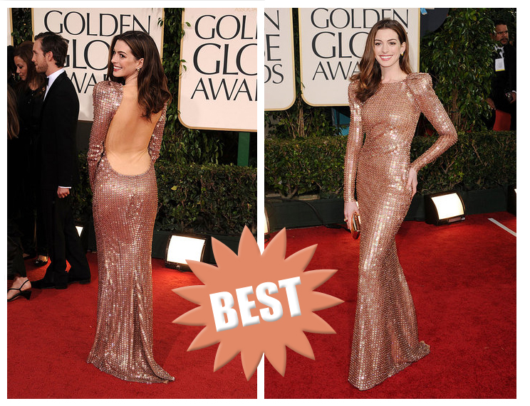 anne hathaway golden globes dress back. anne hathaway 2011 globes