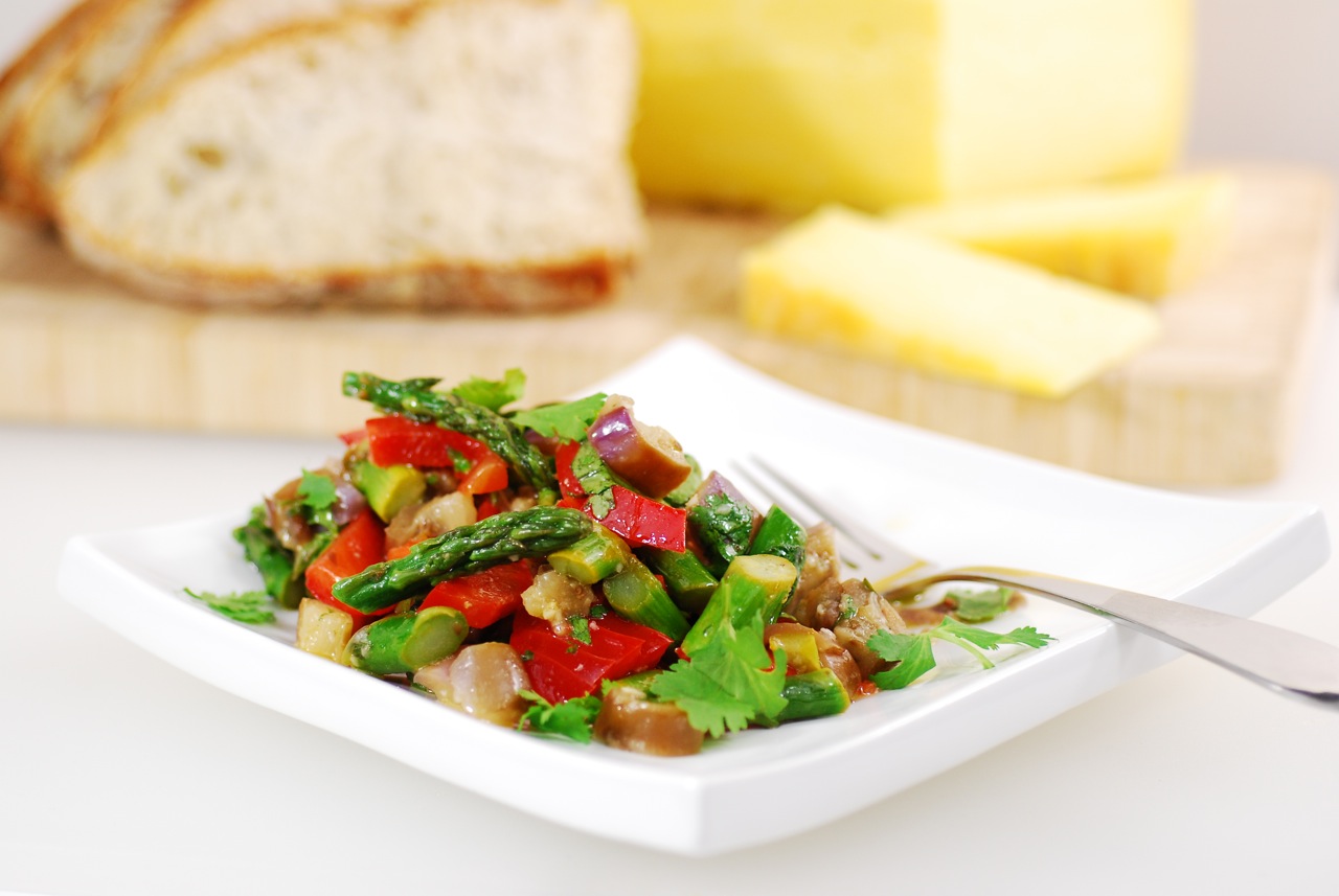 Know Whey Japanese Eggplant and Asparagus Bruschetta