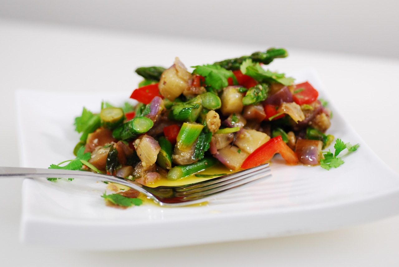 Know Whey Japanese Eggplant and Asparagus Bruschetta