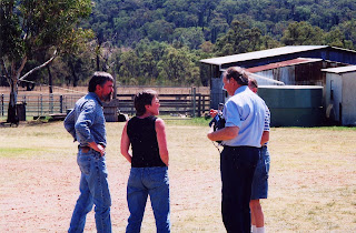 During our return, the owners organised to have an ABC Radio journalist interview us about our life on the farm and the impact it had on our future. Here Ross is on the left, then me, then the journalist and Barry is obscured. To the right of the journalist, you can see the tank stand at the back of the small shed.