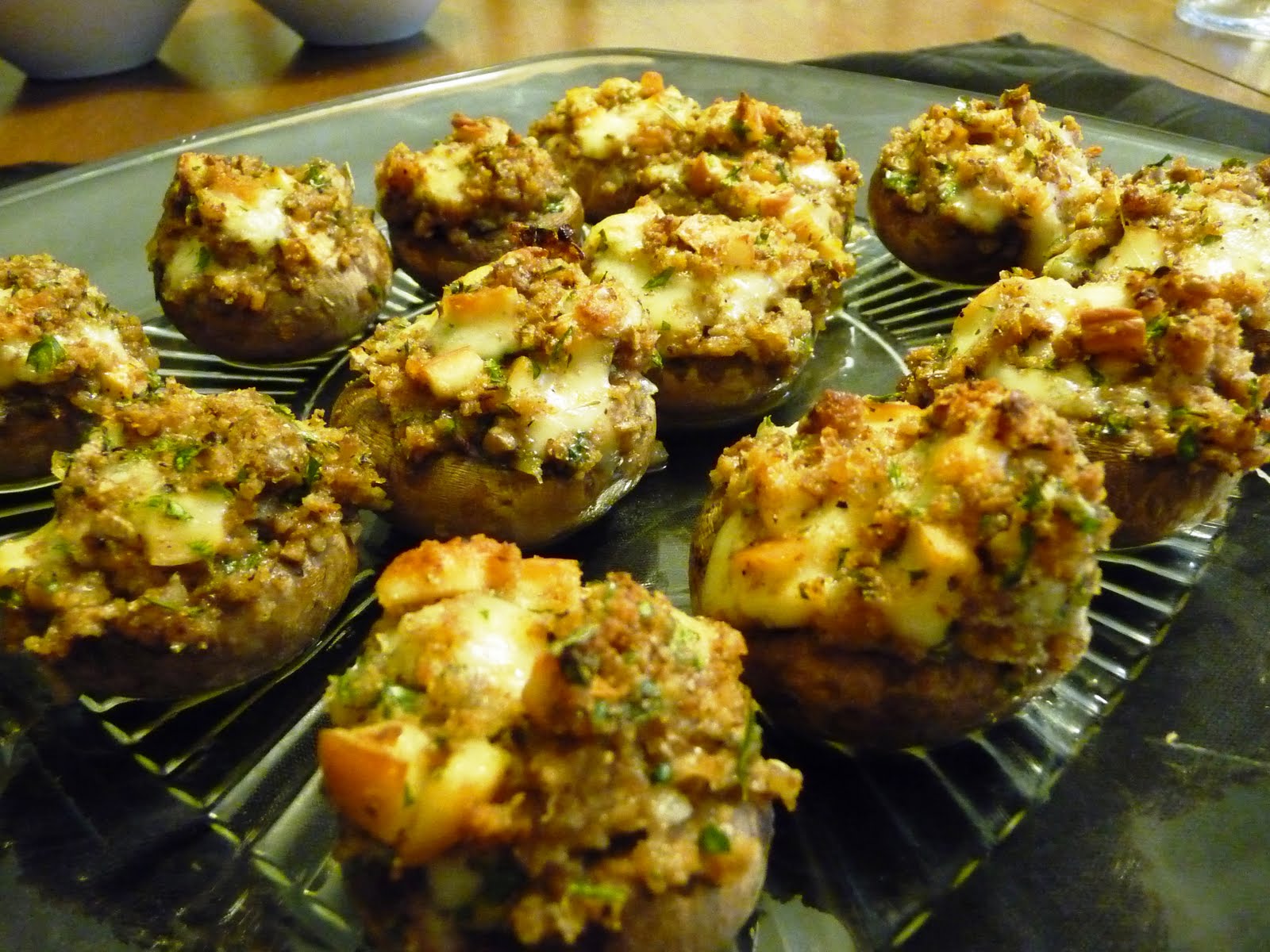 What's Brewing in the Kitchen Smoked Mozzarella Stuffed Mushrooms