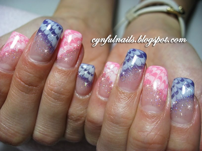 cynful nails purple and pink marble
