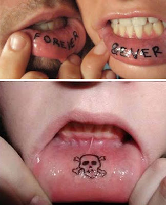 As far as weird places for tattoos this may top them all: the inner lip.