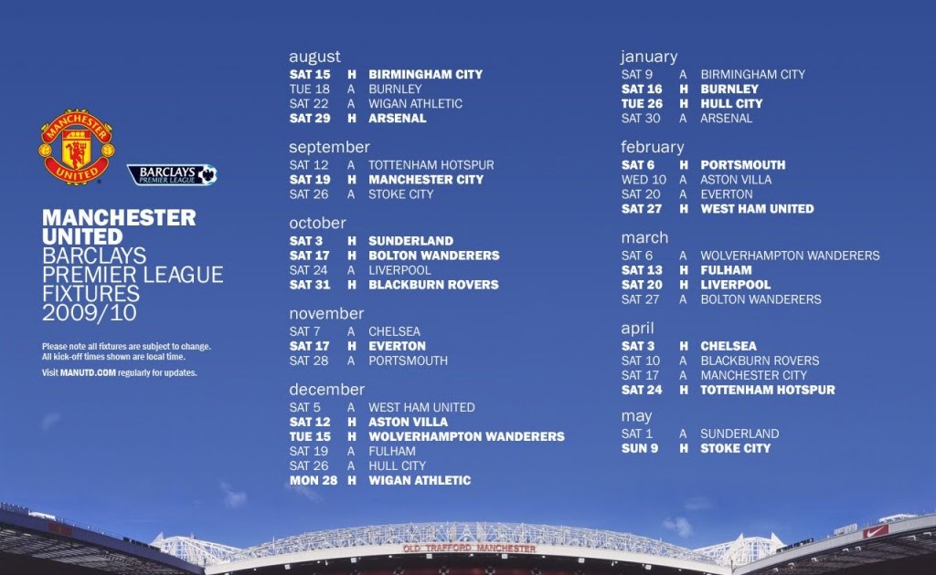 Manchester United 09/10 BPL FixtureS List