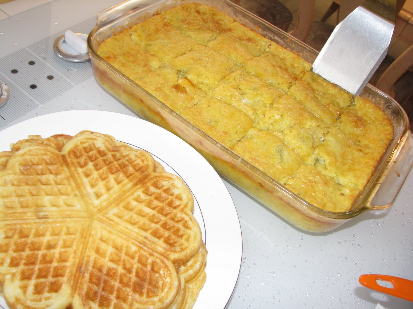 Home Baked Memories: Chili Cheese Egg Souffle & the BEST Buttermilk Waffles