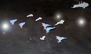 The ships in furious close quarters combat