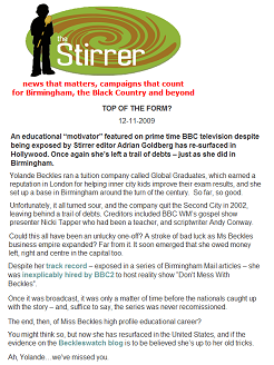 Yolande Beckles makes headlines in "The Stirrer" Yolande Beckles makes headlines in "The Stirrer"