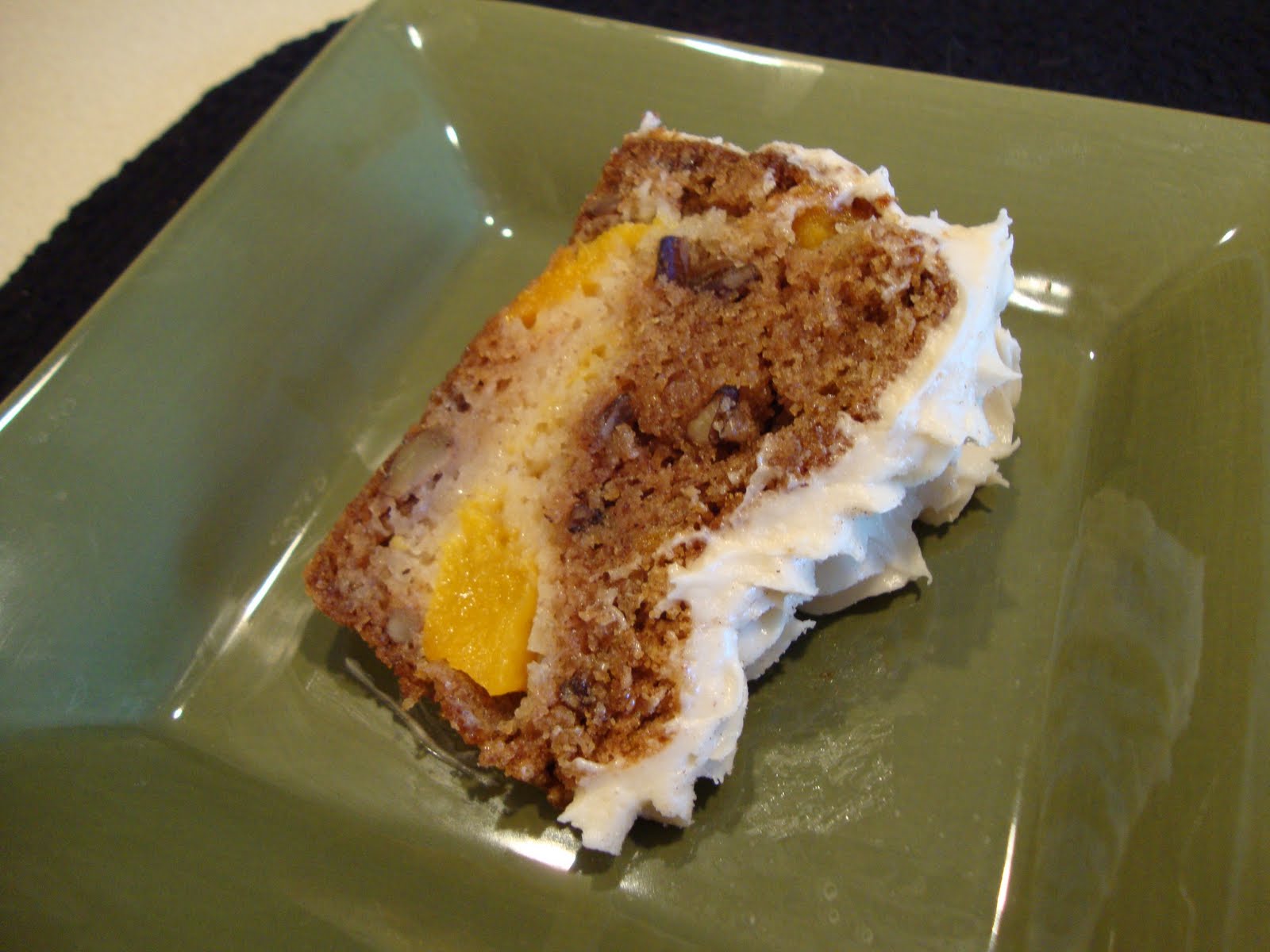 Man Cave Galley and Garden Peach Cake with Cream Cheese Frosting